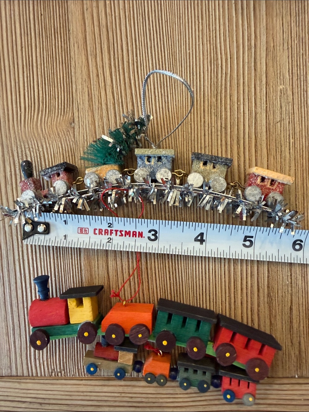 Vintage Wood Christmas Ornaments Midwest Taiwan Trains Set of 4 - Picture 6 of 8